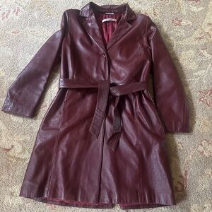 Marina Rinaldi Deep Burgundy belted Leather Jacket size 21 lined (US 12)